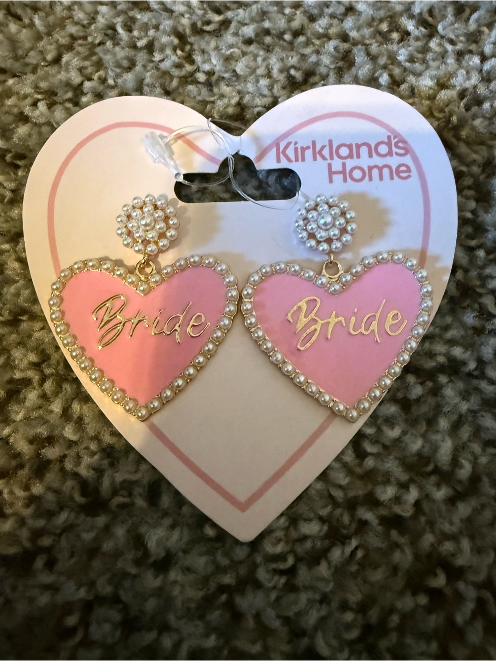 Pink 'Bride' Heart Pearl Drop Earrings 9